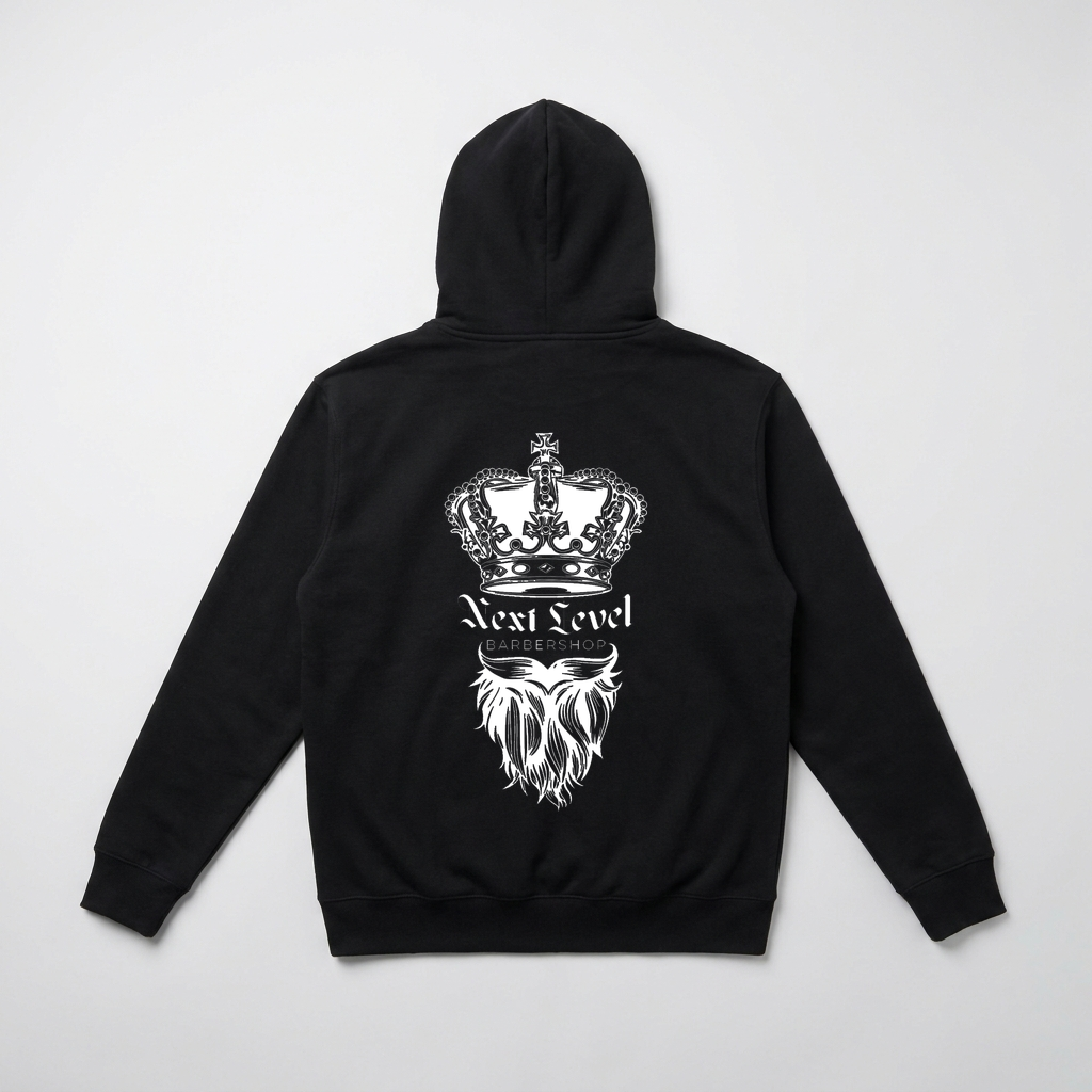 Next Level Barbershop Black Hoodie back