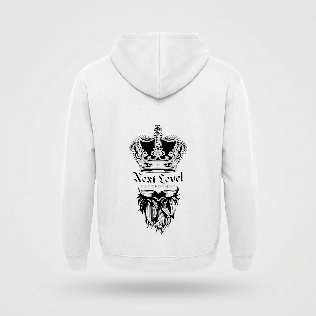 Next Level Barbershop White Hoodie back